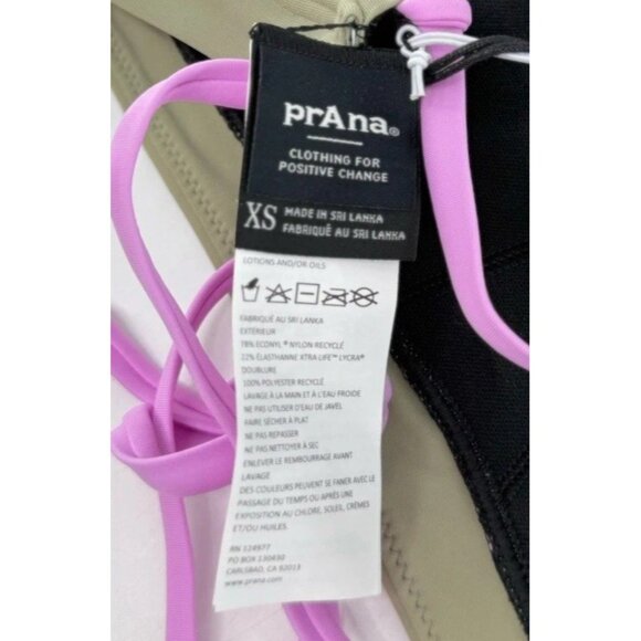 NWT prAna Tulum Bikini Top Black Color Block Green Black Lilac XS Beach‎ Boho - Picture 2 of 6